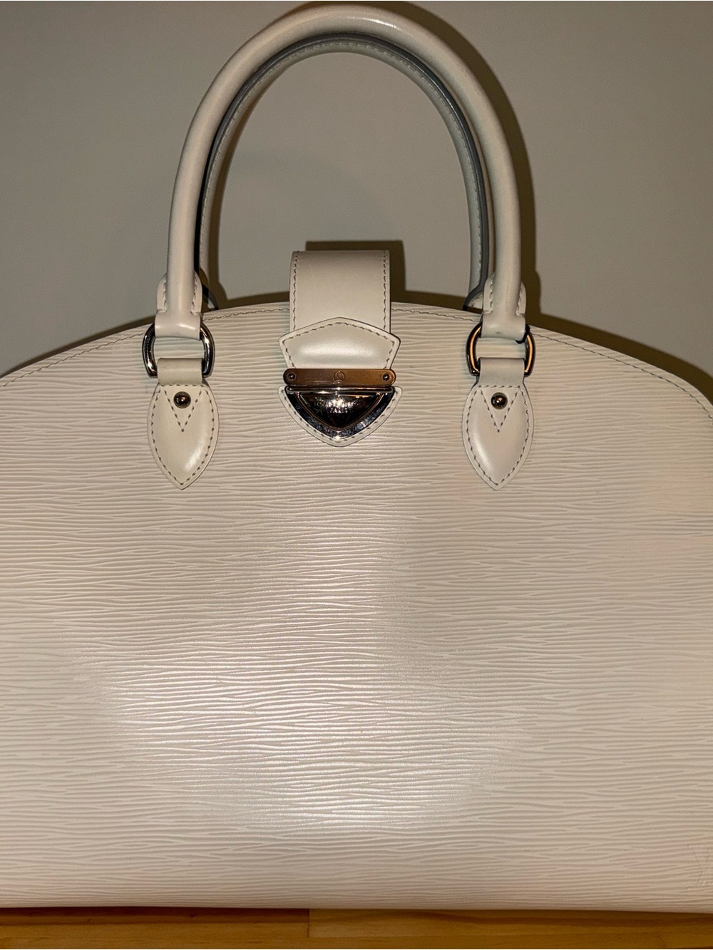 Louis Vuitton White Épi Pont Neuf Top-Handle Satchel with Silver Hardware